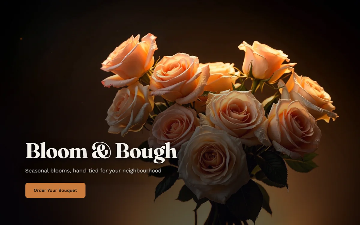 Bloom and Bough florist website with a cinematic film opening